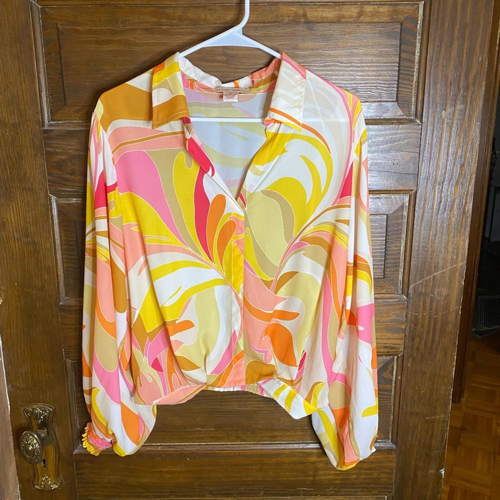 Excellent Like New Flying Tomato Retro Long Sleeve Elastic Waist Blouse